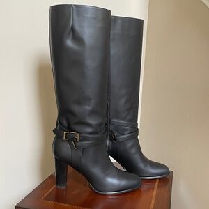 Luxury Designer Burberry Tall Black Zip -up Leather Boots